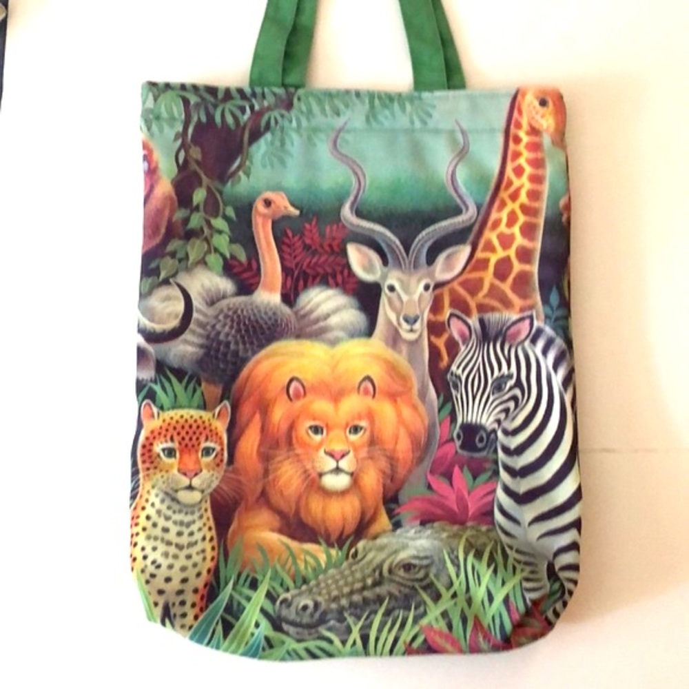 Vintage Clovis Ruffin for Genie - Zoo / Jungle Animal Menagerie Large Tote Bag